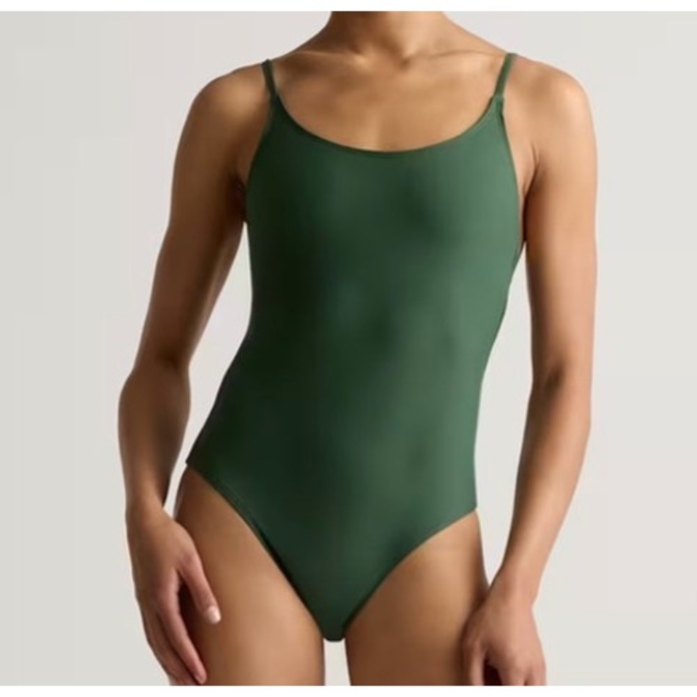 Quince Palm Green Italian Cami One Piece Swimsuit Adjustable Straps Size M